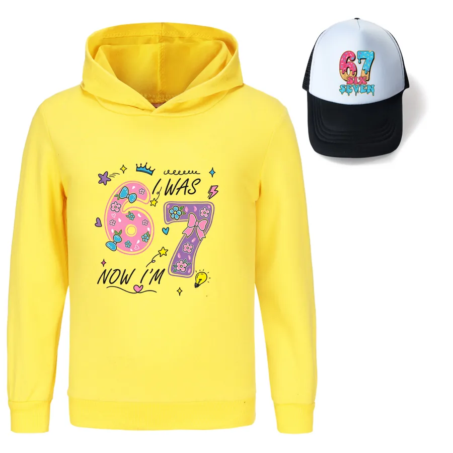 Graphic Hoodie & Sun Hat Set, Style 02 · Yellow