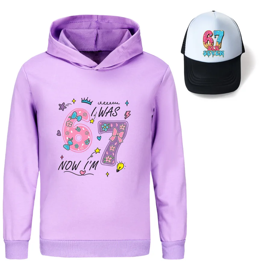 Graphic Hoodie & Sun Hat Set, Style 04 · Purple