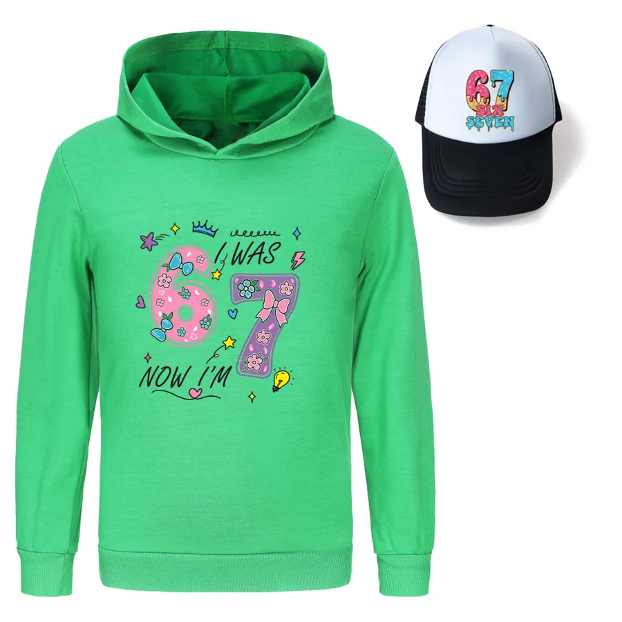 Graphic Hoodie & Sun Hat Set, Style 06 · Green