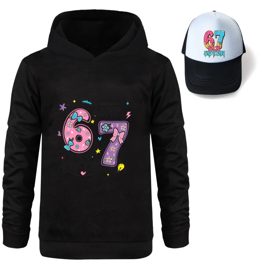 Graphic Hoodie & Sun Hat Set, Style 07 · Black