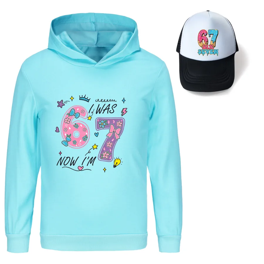 Graphic Hoodie & Sun Hat Set, Style 08 · Light Blue
