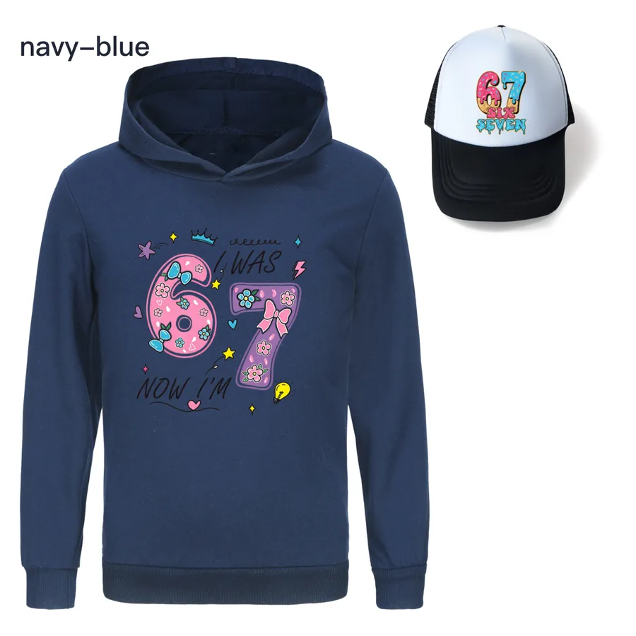 Graphic Hoodie & Sun Hat Set, Style 09 · Navy