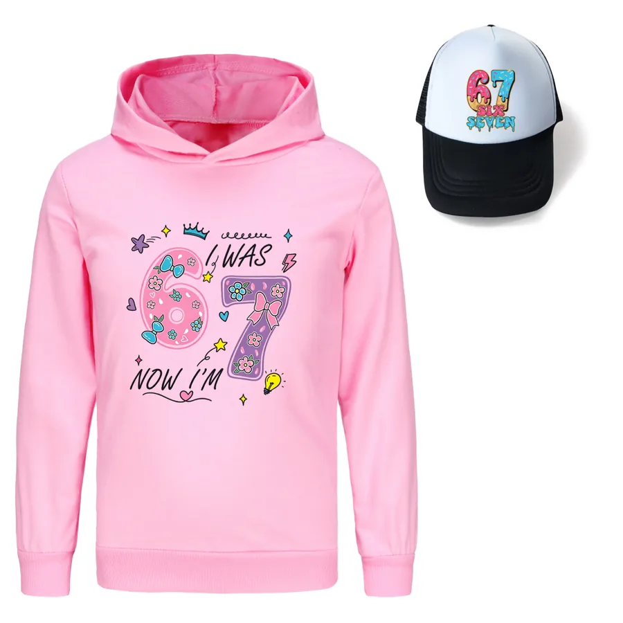 Graphic Hoodie & Sun Hat Set, Style 11 · Pink