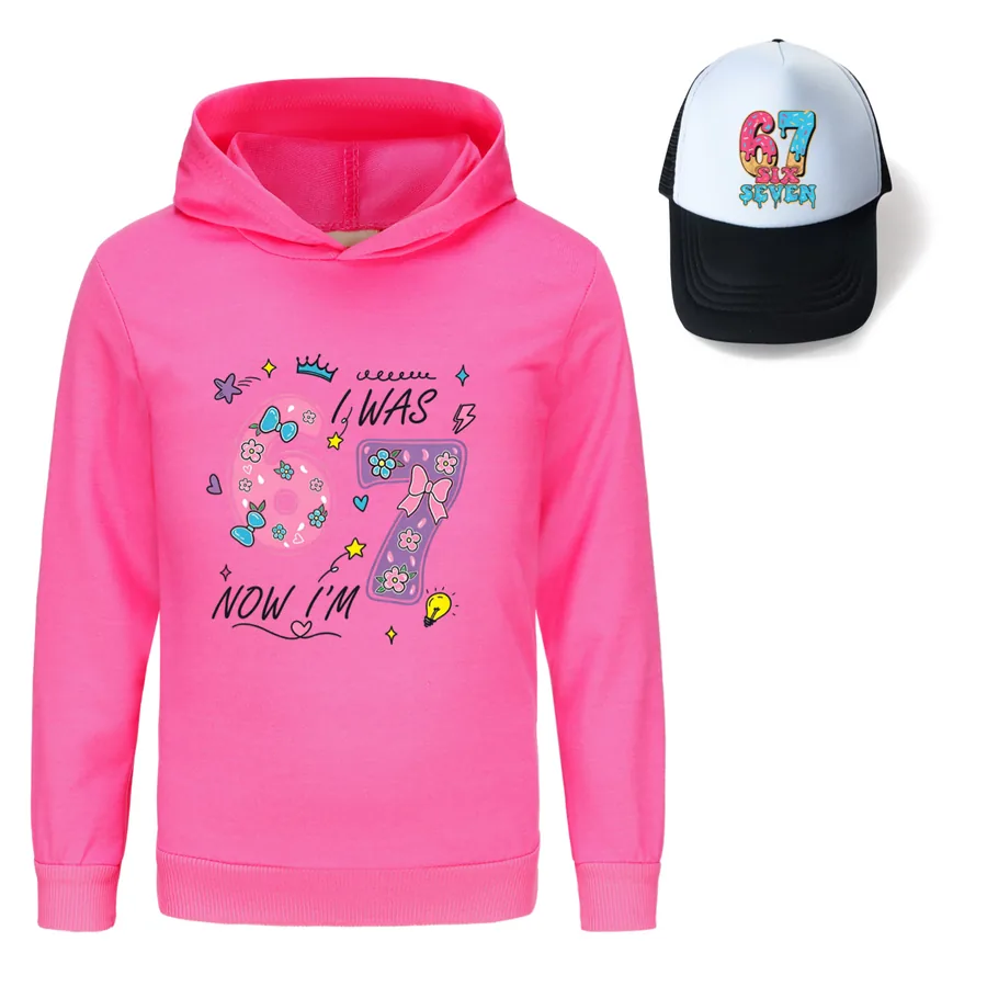 Graphic Hoodie & Sun Hat Set, Style 12 · Rose