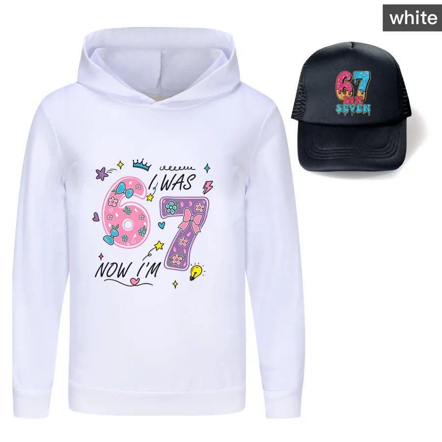 Graphic Hoodie & Sun Hat Set, Style 14 · White