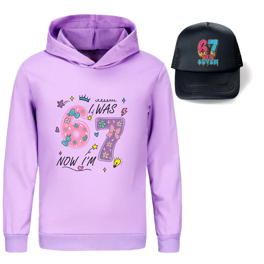 Graphic Hoodie & Sun Hat Set, Style 17 · Purple