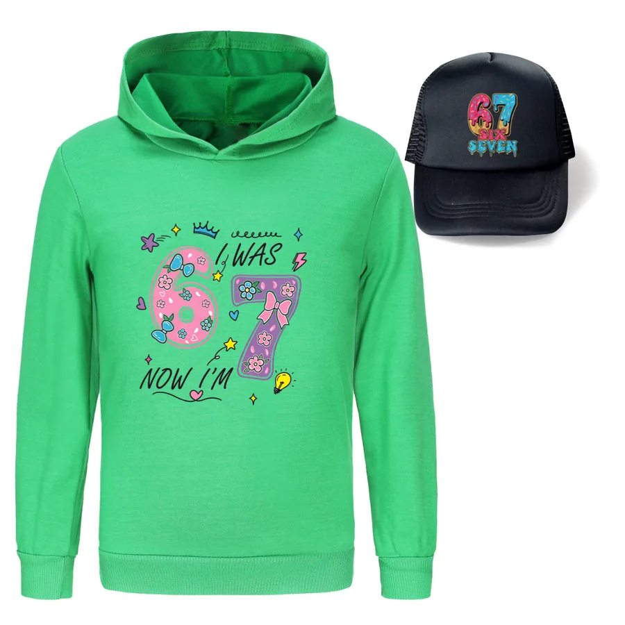 Graphic Hoodie & Sun Hat Set, Style 19 · Green