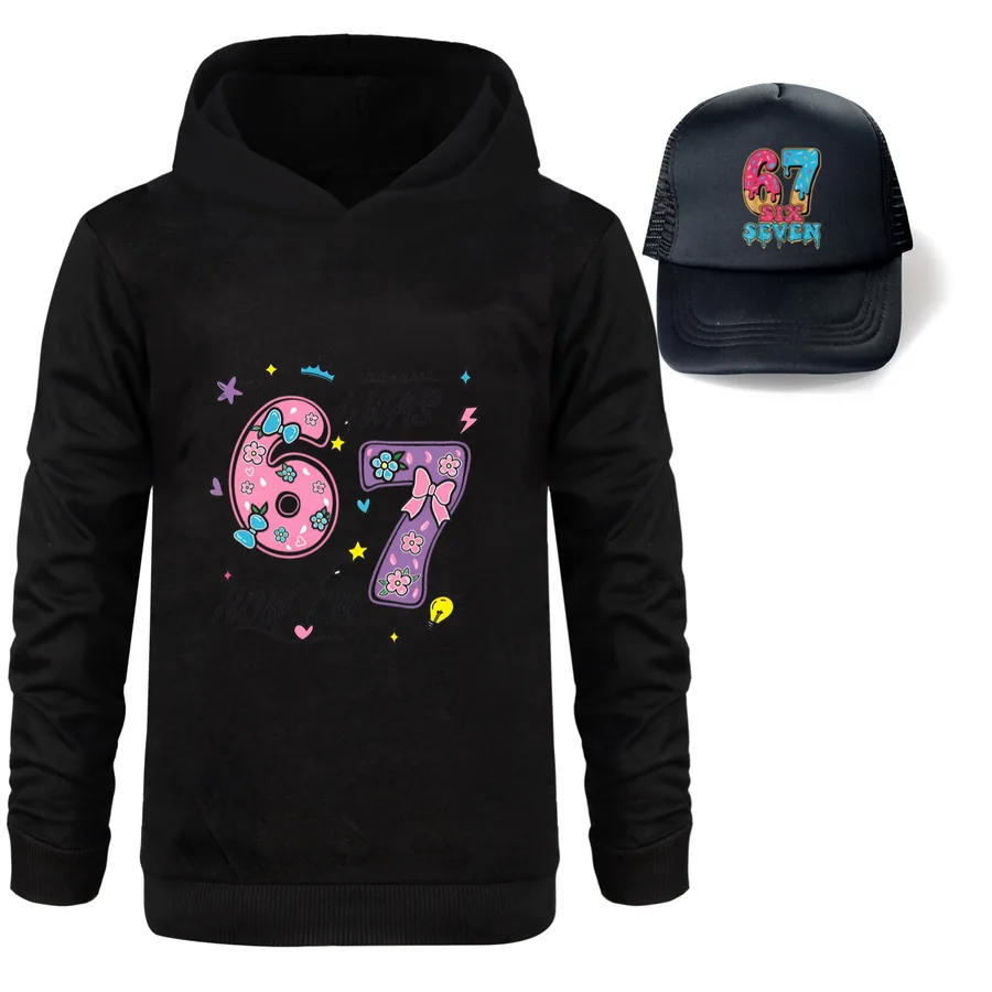 Graphic Hoodie & Sun Hat Set, Style 20 · Black