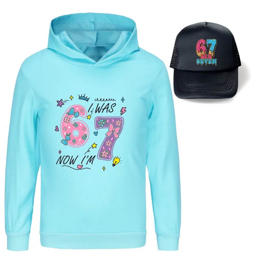 Graphic Hoodie & Sun Hat Set, Style 21 · Light Blue