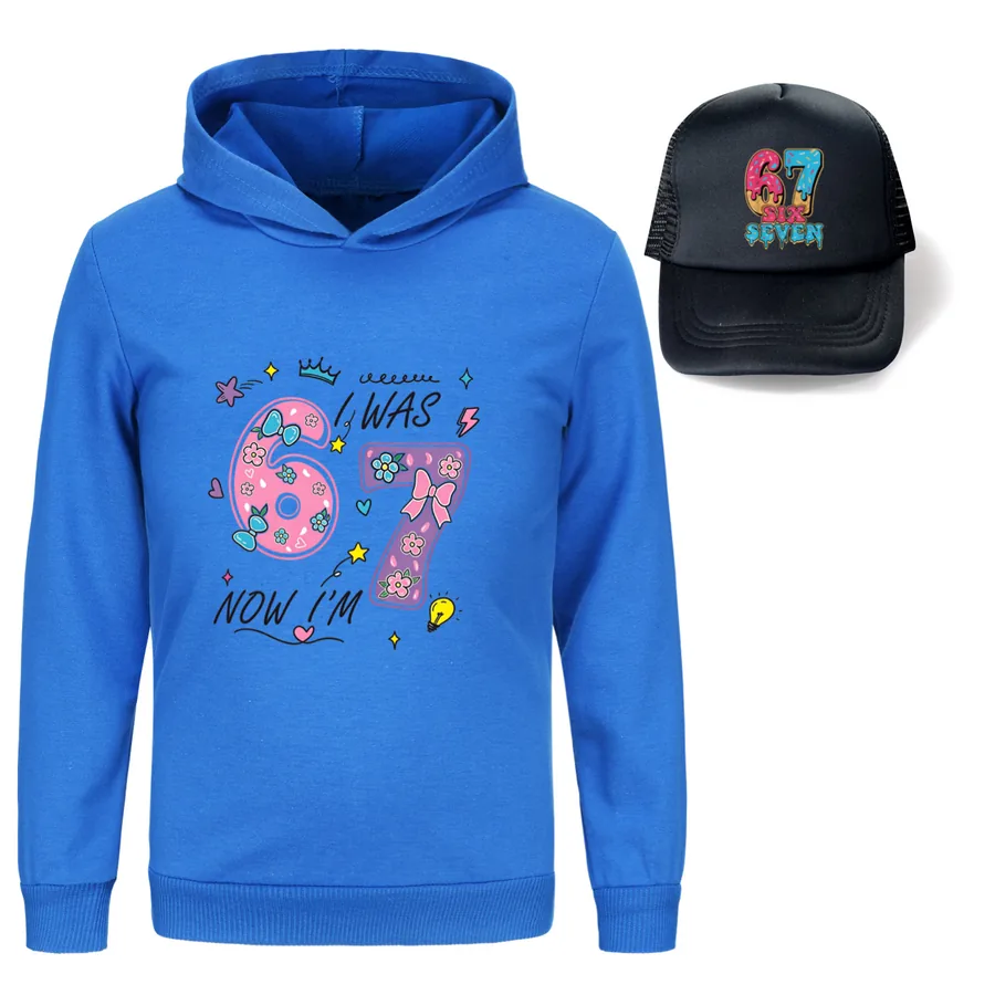Graphic Hoodie & Sun Hat Set, Style 23 · Deep Blue