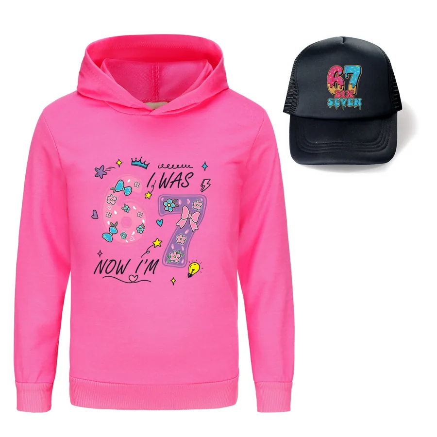 Graphic Hoodie & Sun Hat Set, Style 25 · Rose