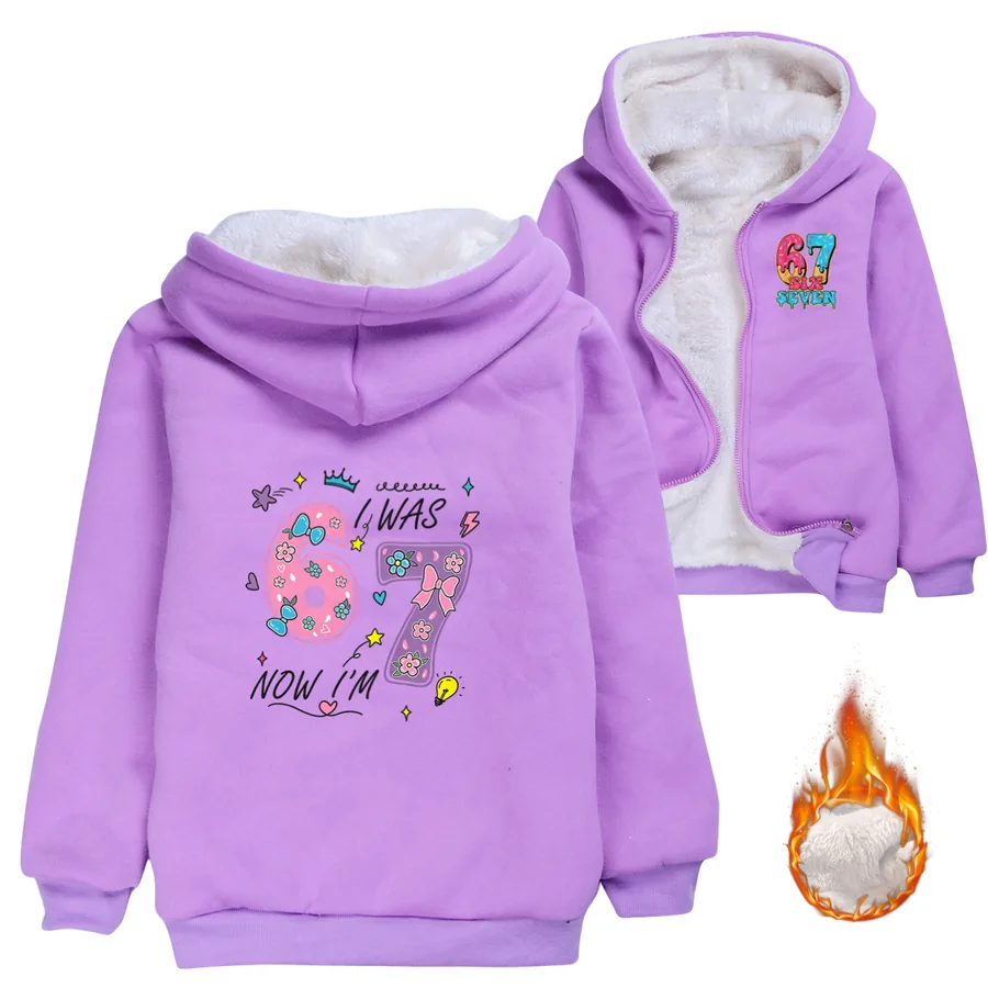 Warm-Lined Graphic Hoodie, Style 06 · Padded · Purple