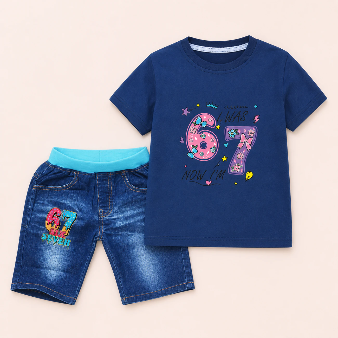 Graphic Tee & Denim Shorts Set from style collection 5811