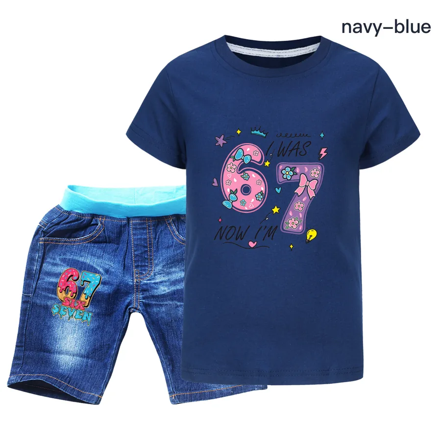 Graphic Tee & Denim Shorts Set, Style 01 · Denim · Royal Blue
