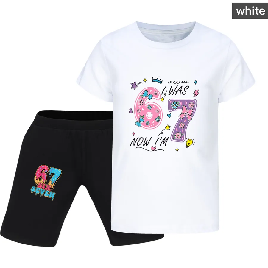 Graphic Tee & Denim Shorts Set, Style 11 · White
