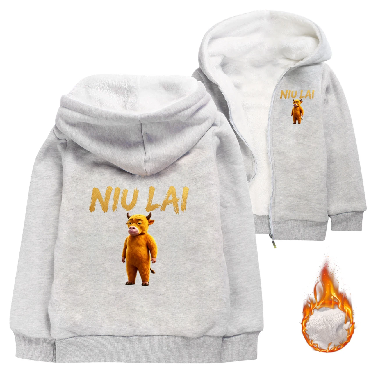 Warm-Lined Graphic Hoodie — 5813 Edition, Style 03 · Padded · Grey