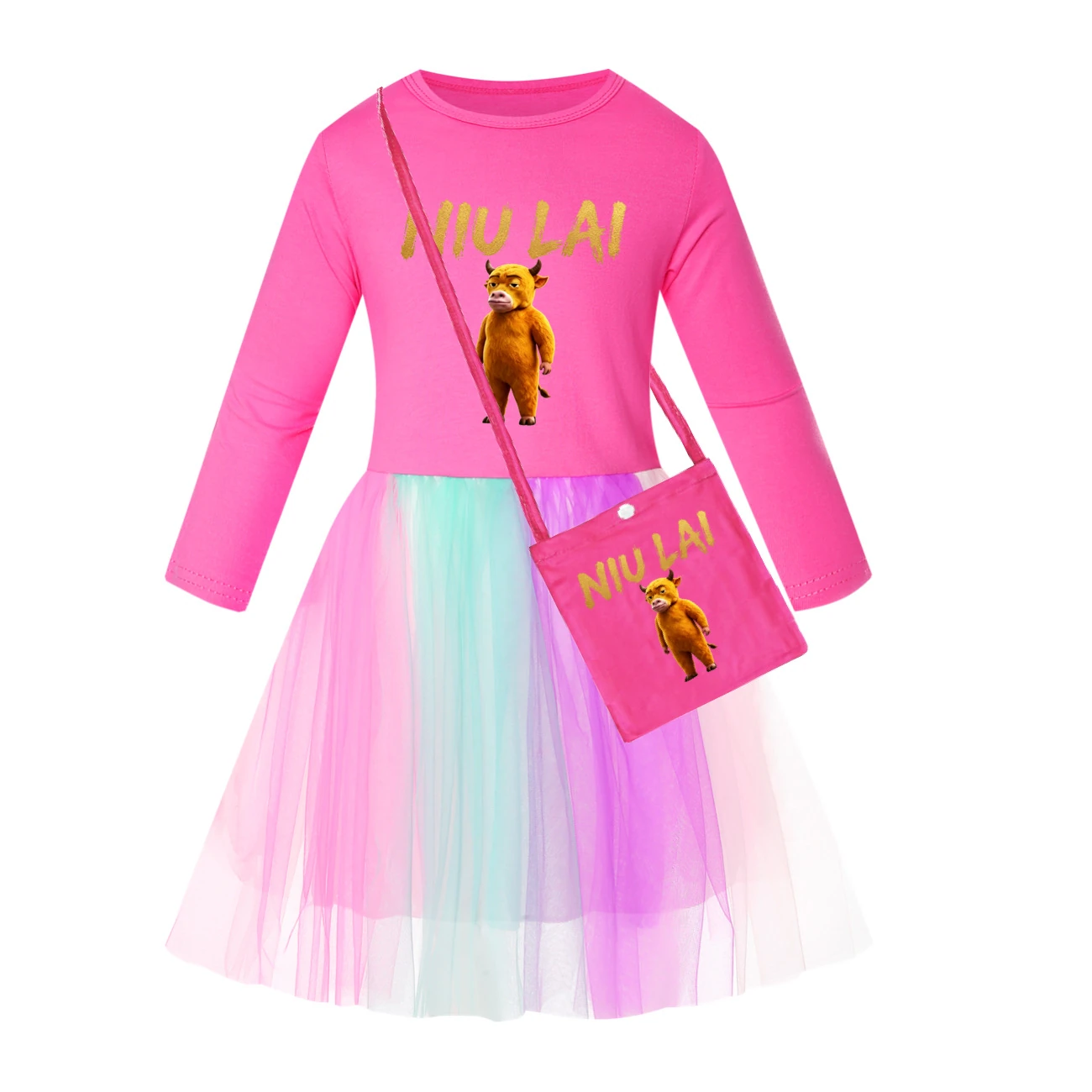 Rainbow Tulle Twirl Dress — 5813 Edition, Style 11 · Long Tulle · with Bag · Rose