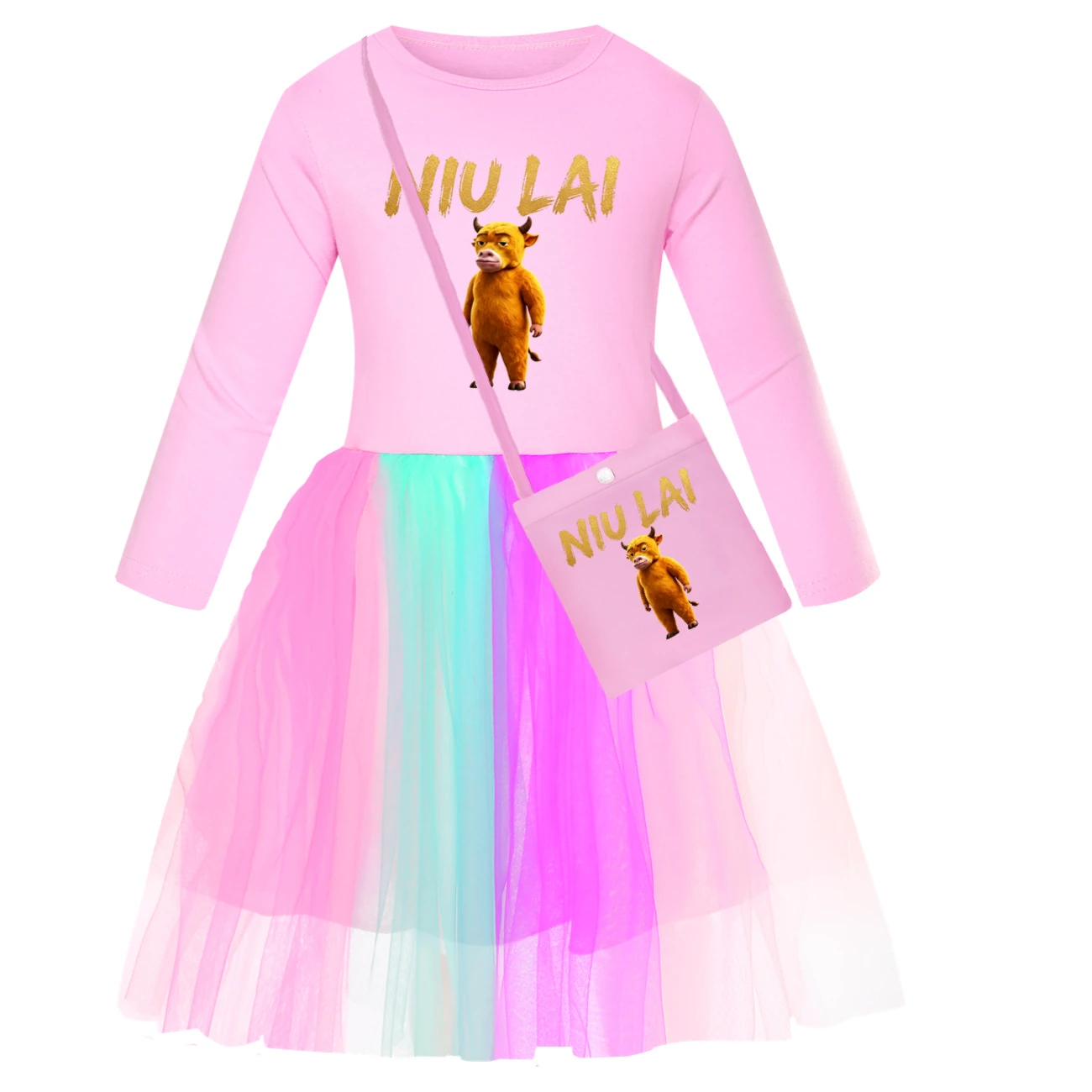 Rainbow Tulle Twirl Dress — 5813 Edition, Style 12 · Long Tulle · with Bag · Pink