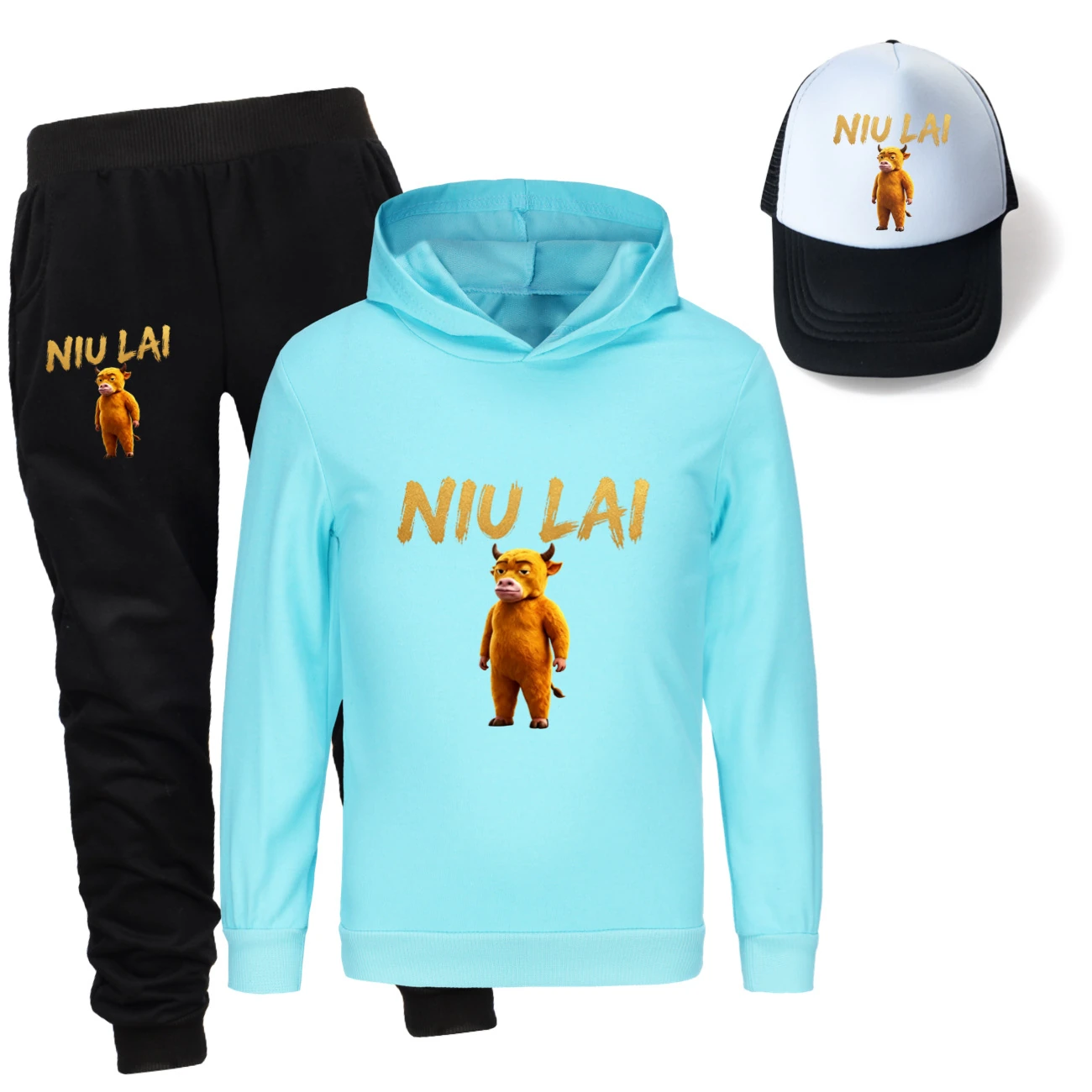 Three-Piece Hoodie, Jogger & Hat Set — 5813 Edition, Style 08 · Light Blue