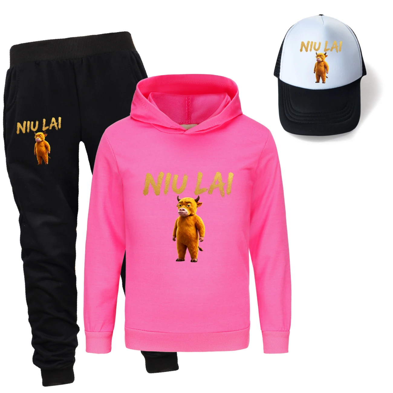 Three-Piece Hoodie, Jogger & Hat Set — 5813 Edition, Style 12 · Rose