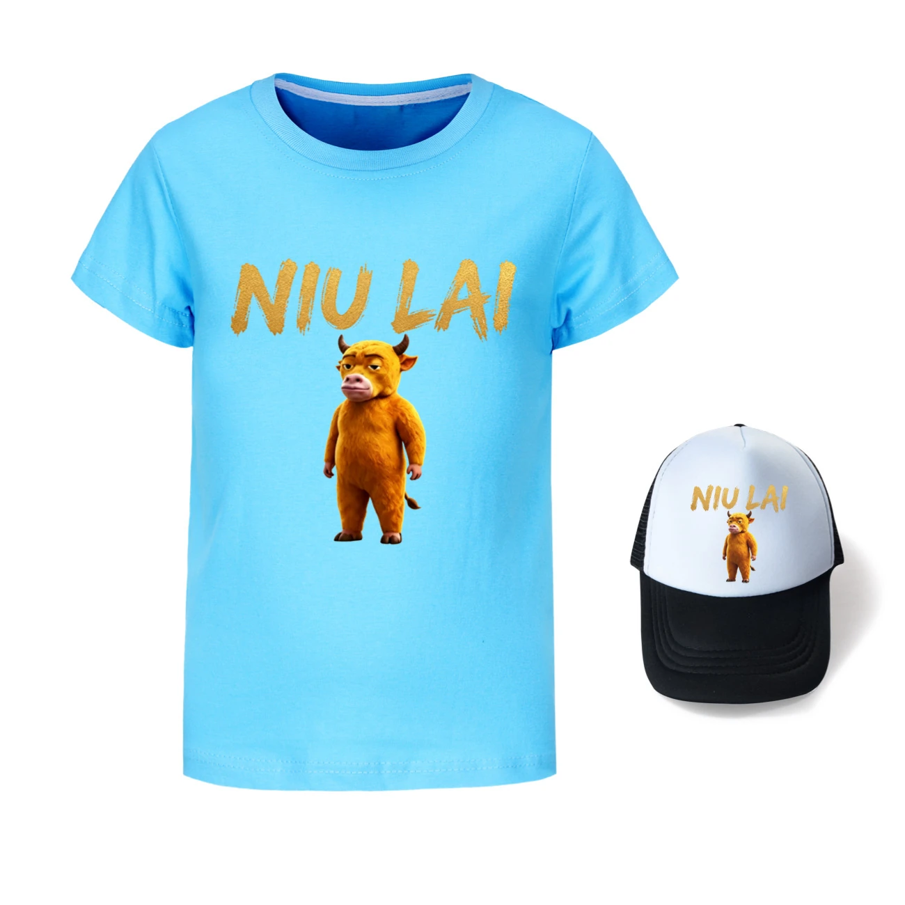 Graphic Tee & Sun Hat Set — 5813 Edition, Style 08 · Light Blue