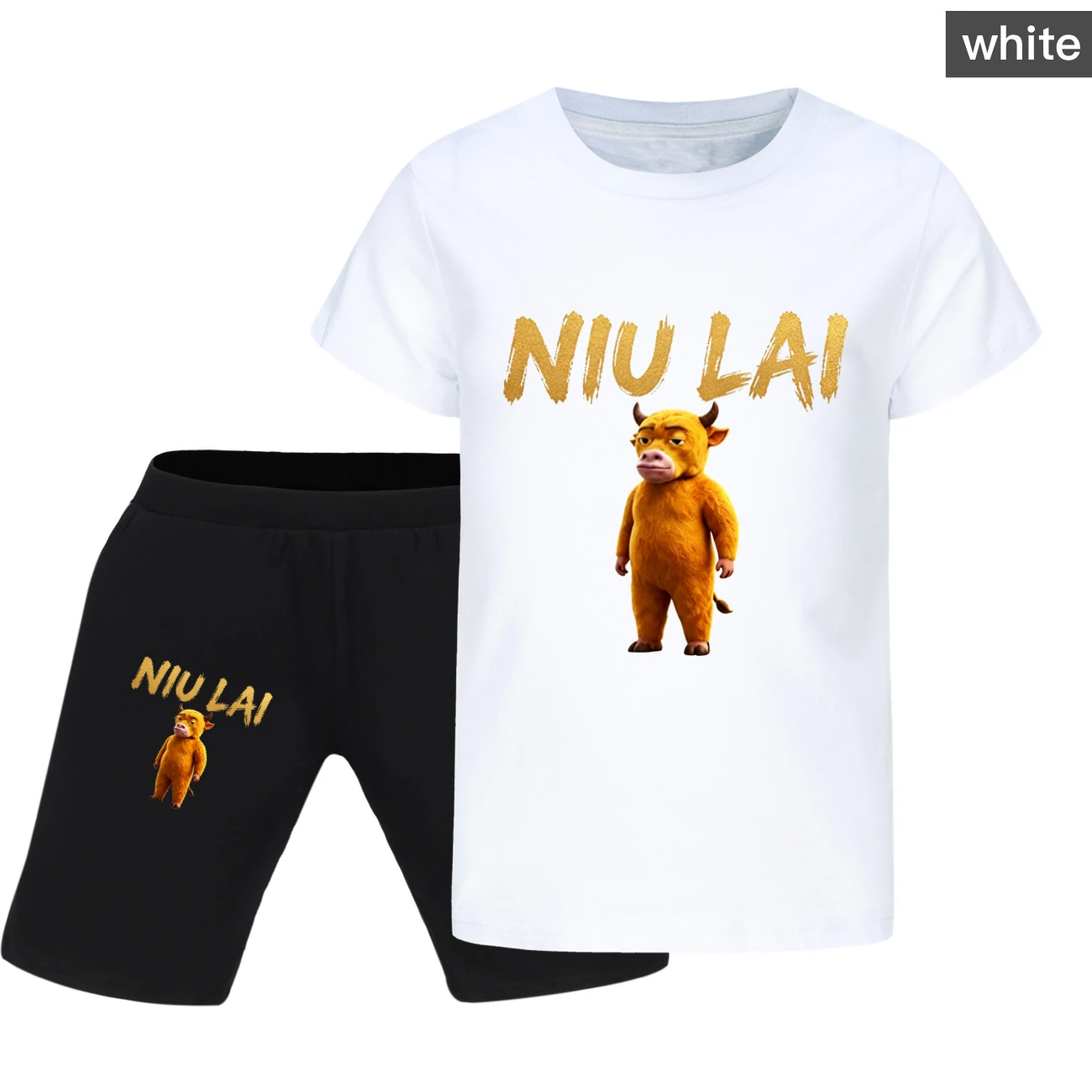 Graphic Tee & Denim Shorts Set — 5813 Edition, Style 11 · White