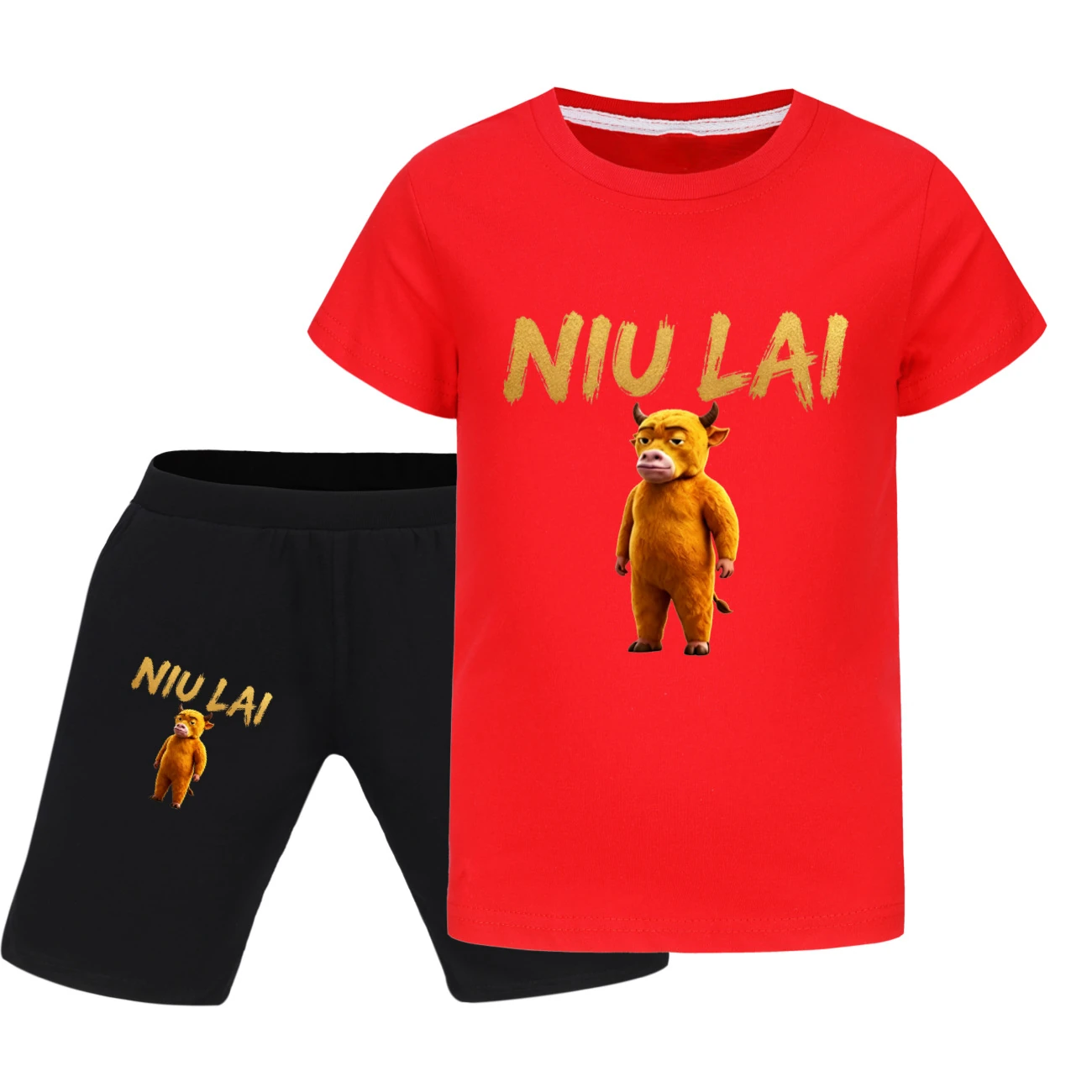 Graphic Tee & Denim Shorts Set — 5813 Edition, Style 12 · Red