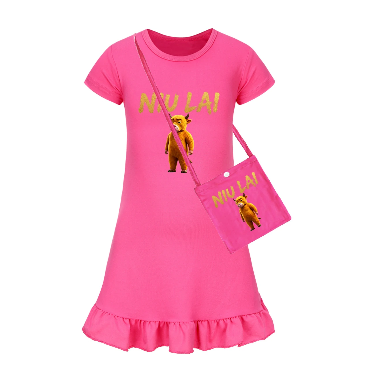 Ruffle-Hem Jersey Sleep Dress — 5813 Edition, Style 02 · with Bag · Rose