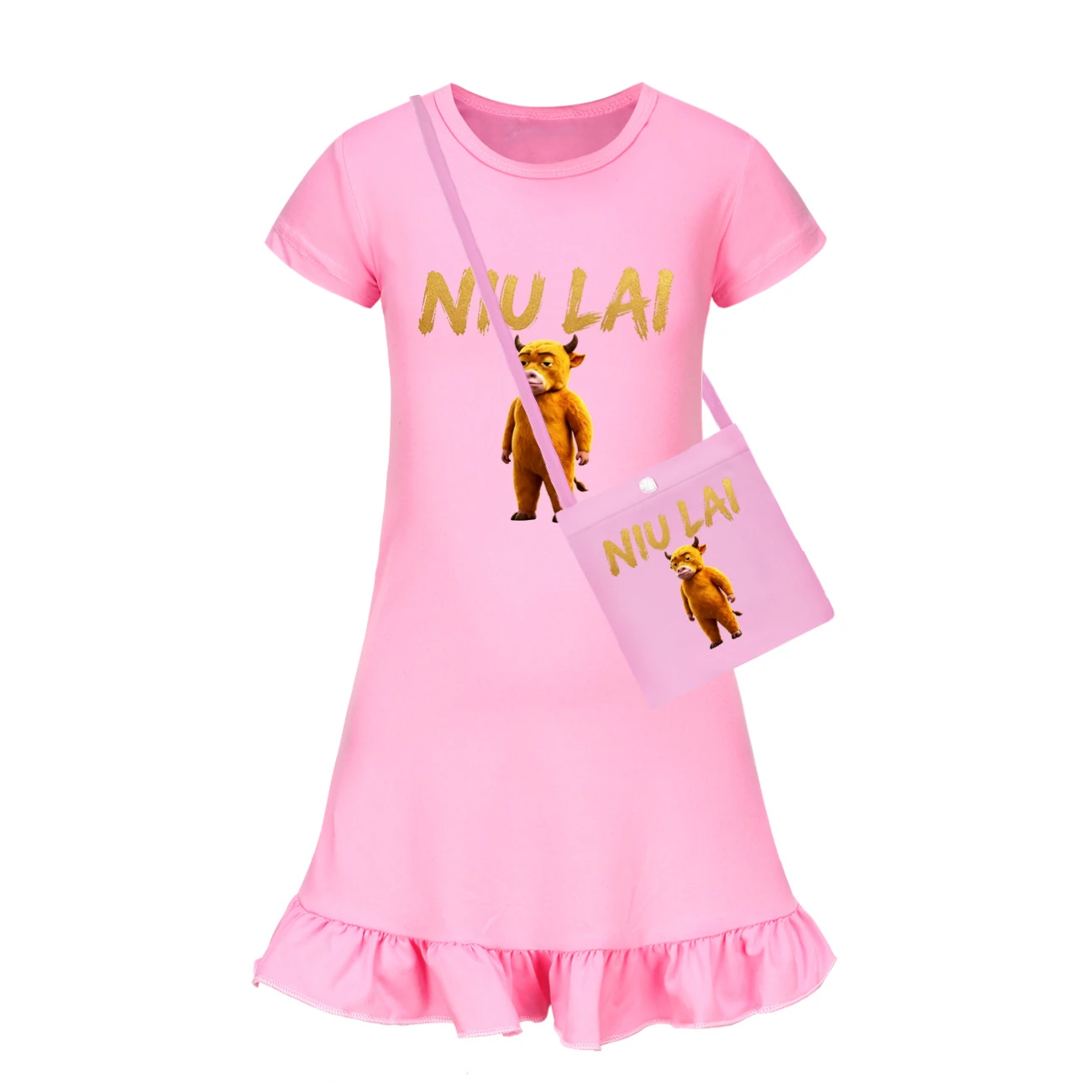 Ruffle-Hem Jersey Sleep Dress — 5813 Edition, Style 03 · with Bag · Pink