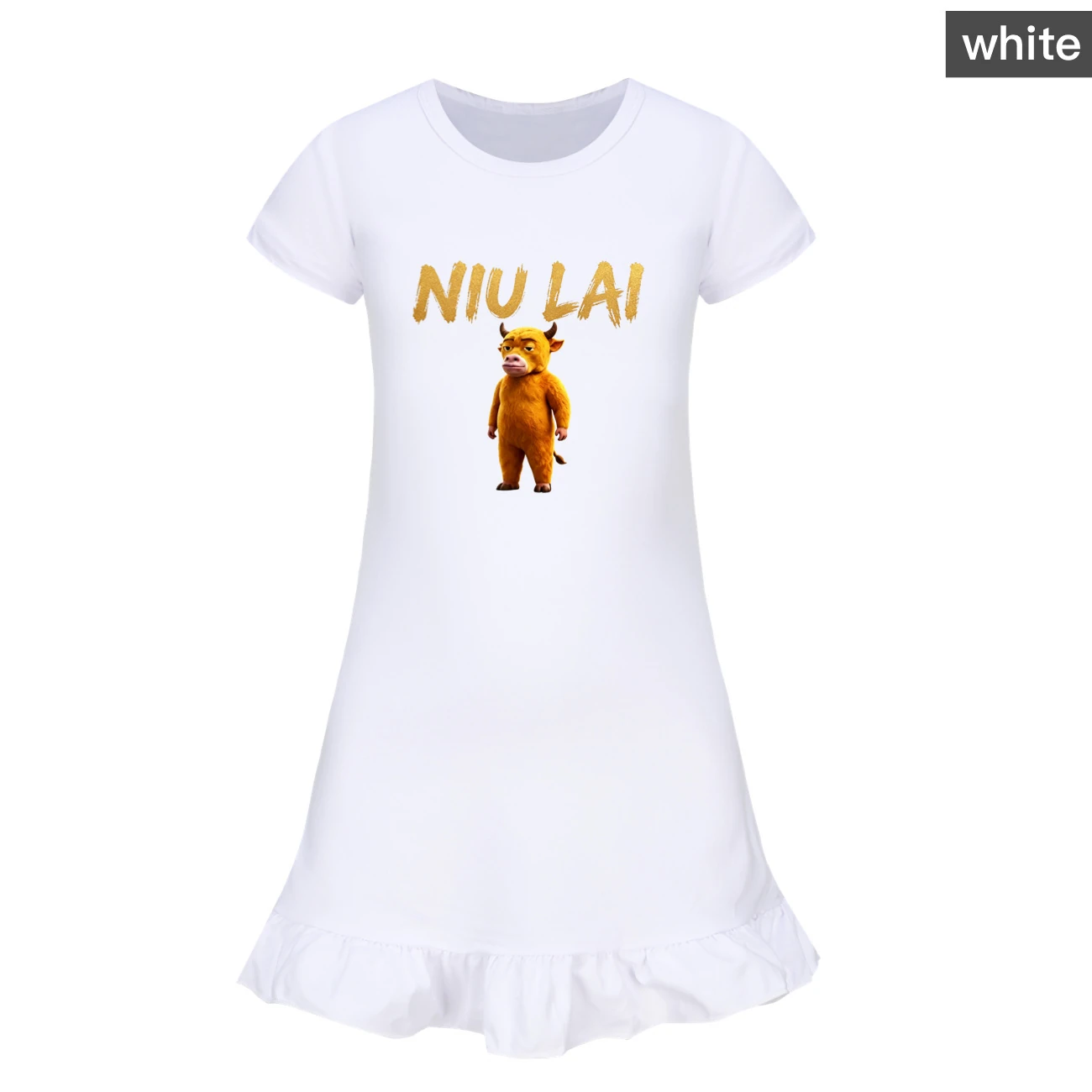 Ruffle-Hem Jersey Sleep Dress — 5813 Edition, Style 04 · White