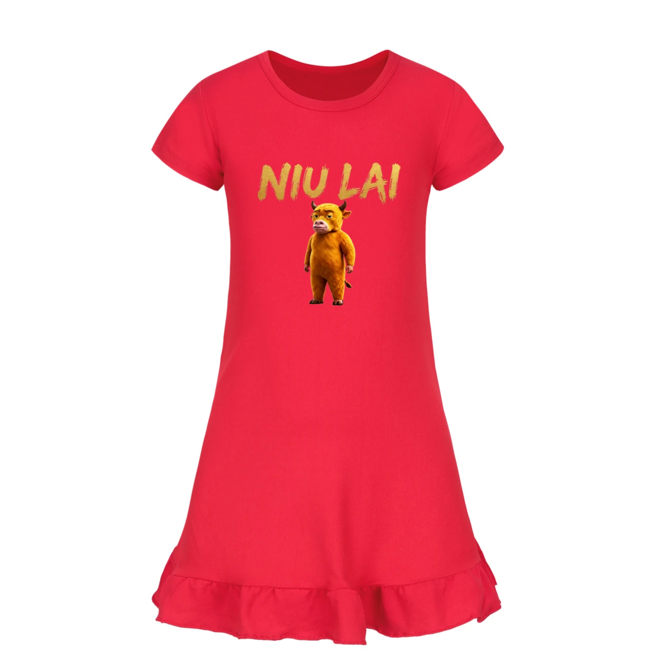 Ruffle-Hem Jersey Sleep Dress — 5813 Edition, Style 07 · Red