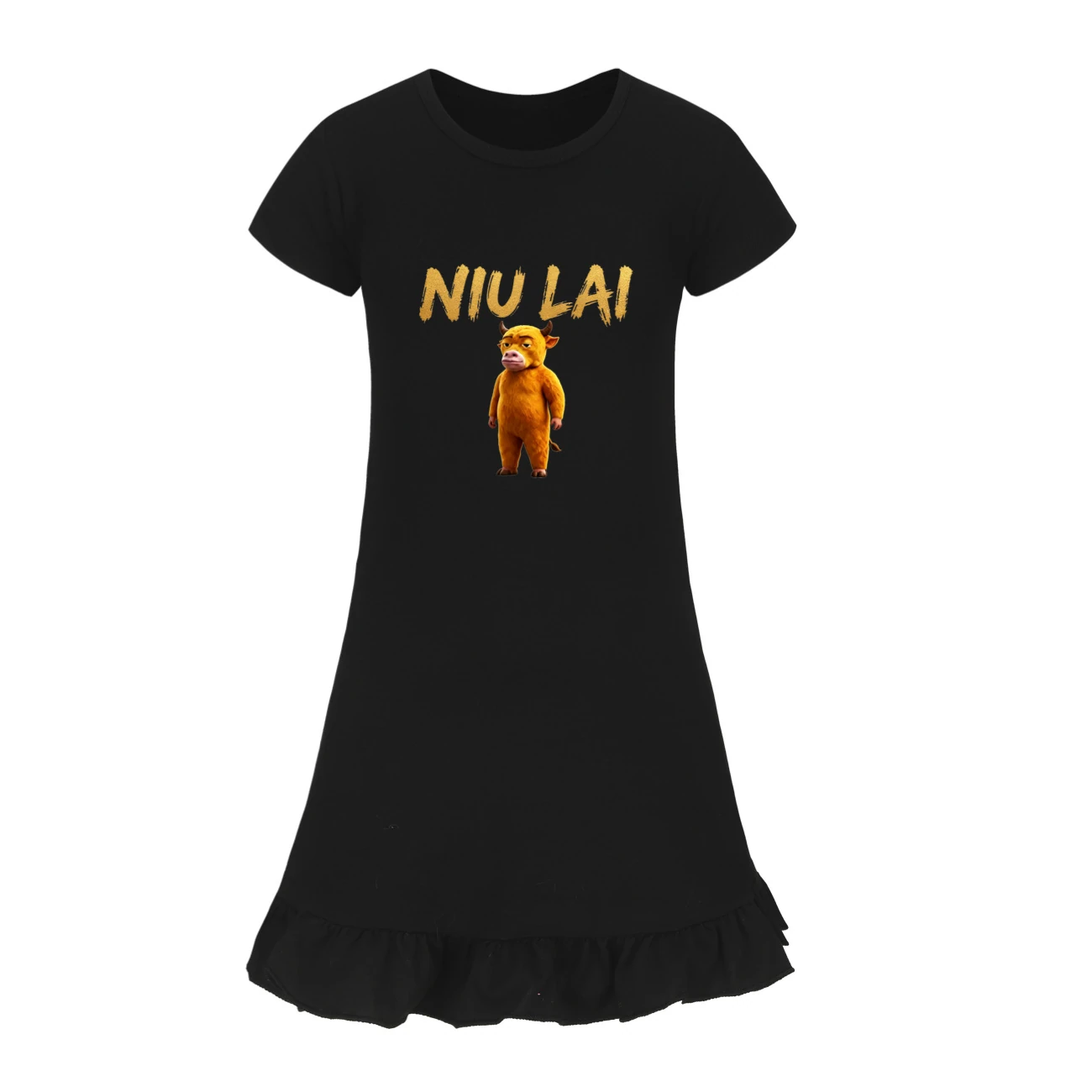 Ruffle-Hem Jersey Sleep Dress — 5813 Edition, Style 12 · Black