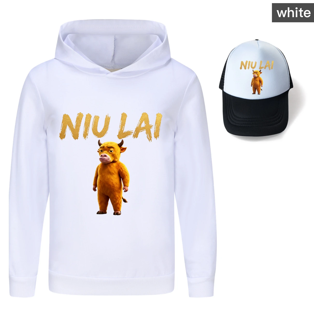 Graphic Hoodie & Sun Hat Set — 5813 Edition, Style 01 · White