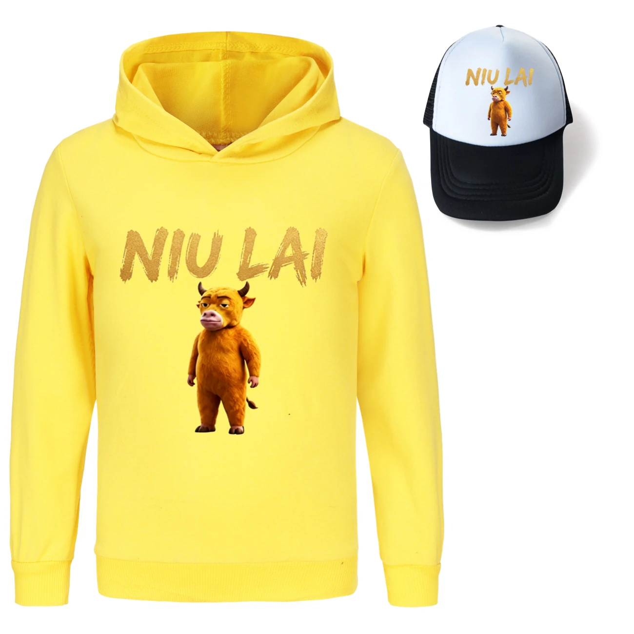 Graphic Hoodie & Sun Hat Set — 5813 Edition, Style 02 · Yellow