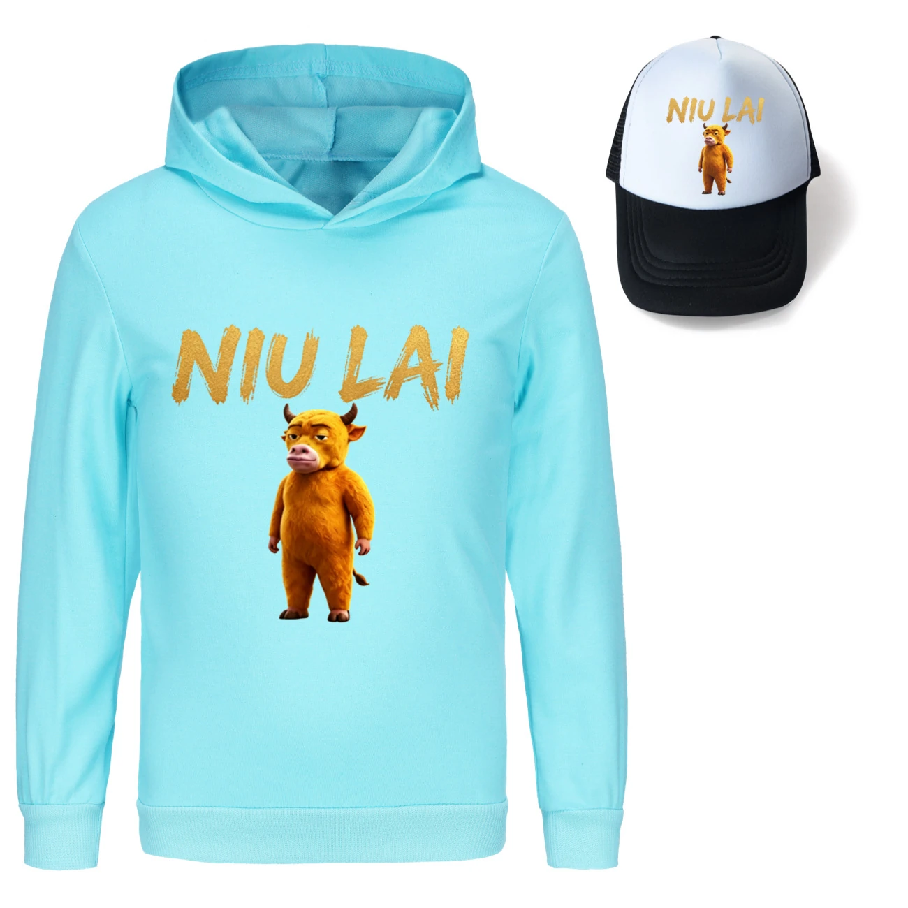 Graphic Hoodie & Sun Hat Set — 5813 Edition, Style 08 · Light Blue