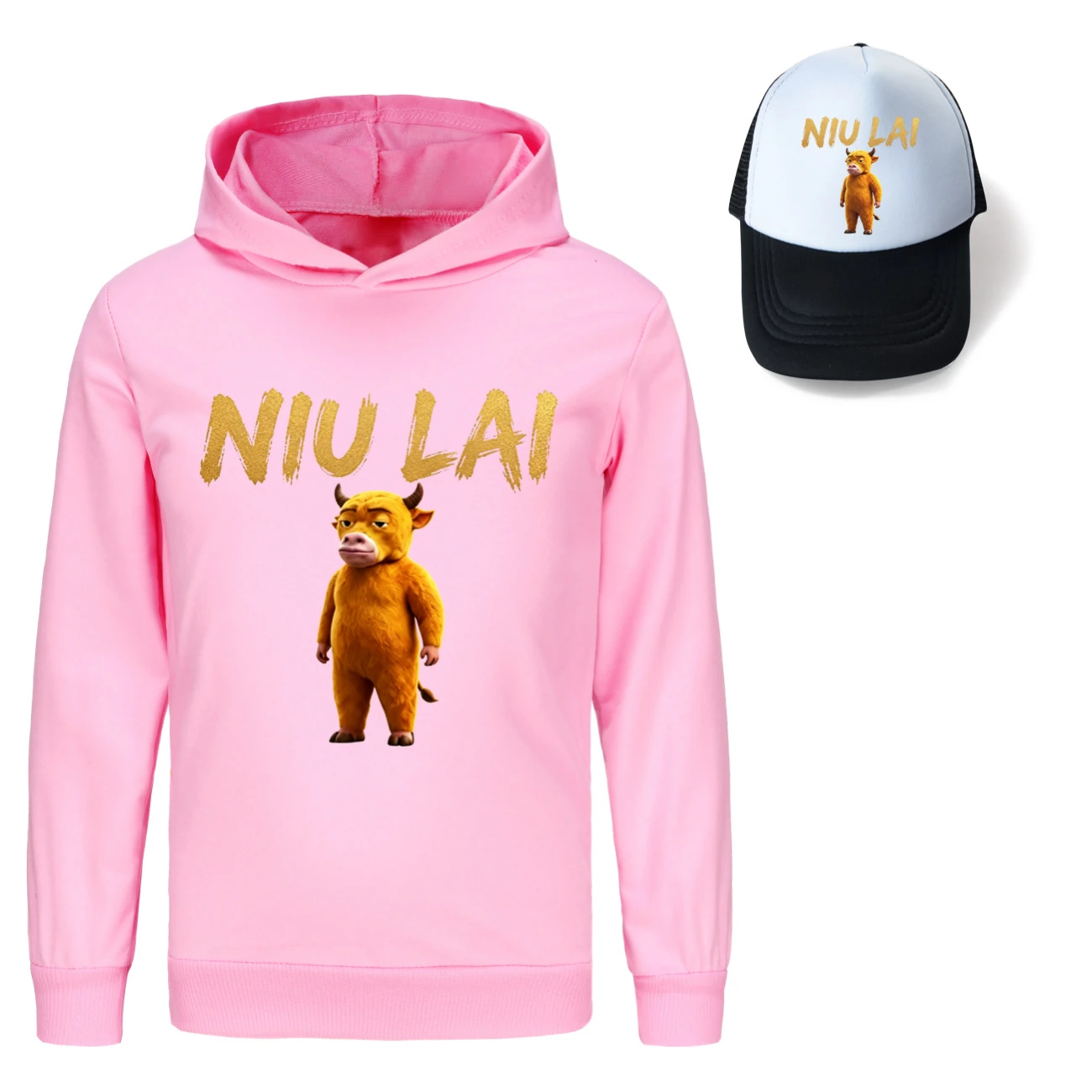 Graphic Hoodie & Sun Hat Set — 5813 Edition, Style 11 · Pink