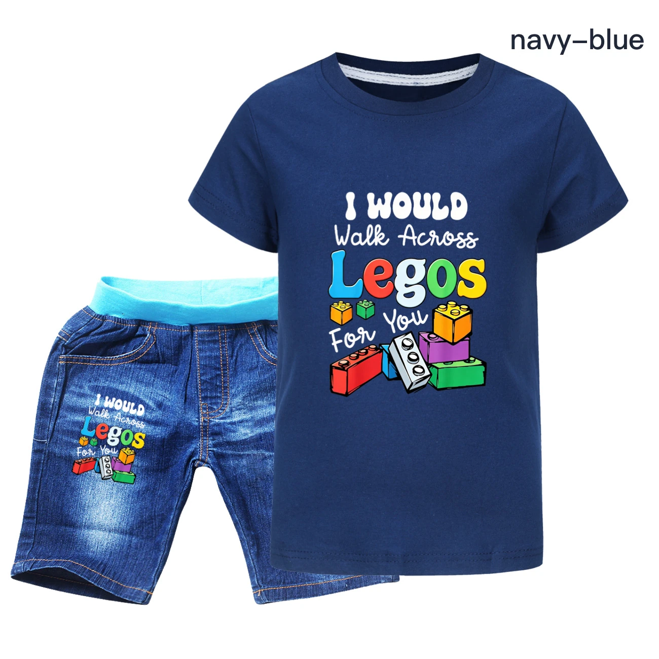 Graphic Tee & Denim Shorts Set — 5817 Edition, Style 01 · Denim · Royal Blue