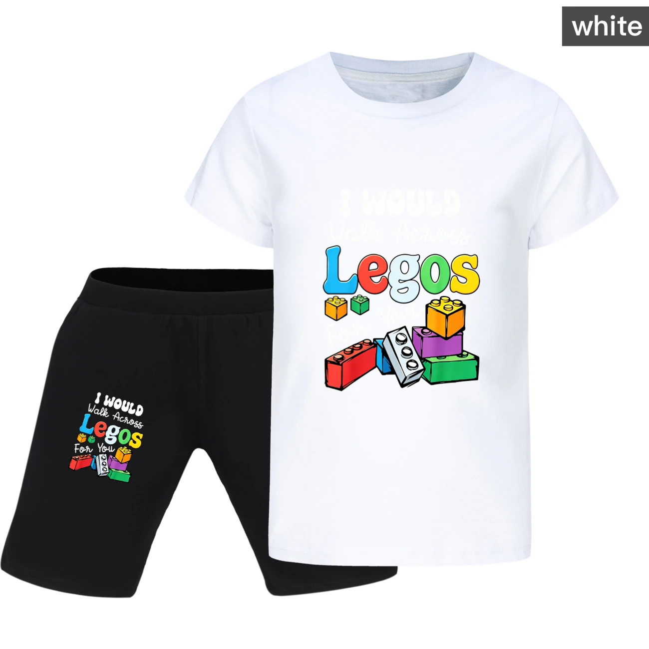 Graphic Tee & Denim Shorts Set — 5817 Edition, Style 11 · White