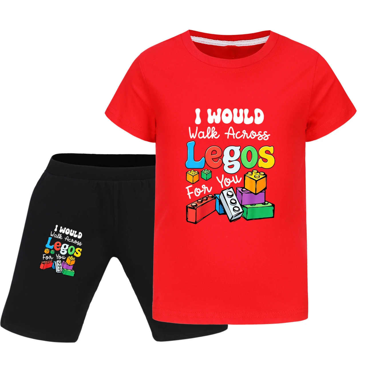 Graphic Tee & Denim Shorts Set — 5817 Edition, Style 12 · Red