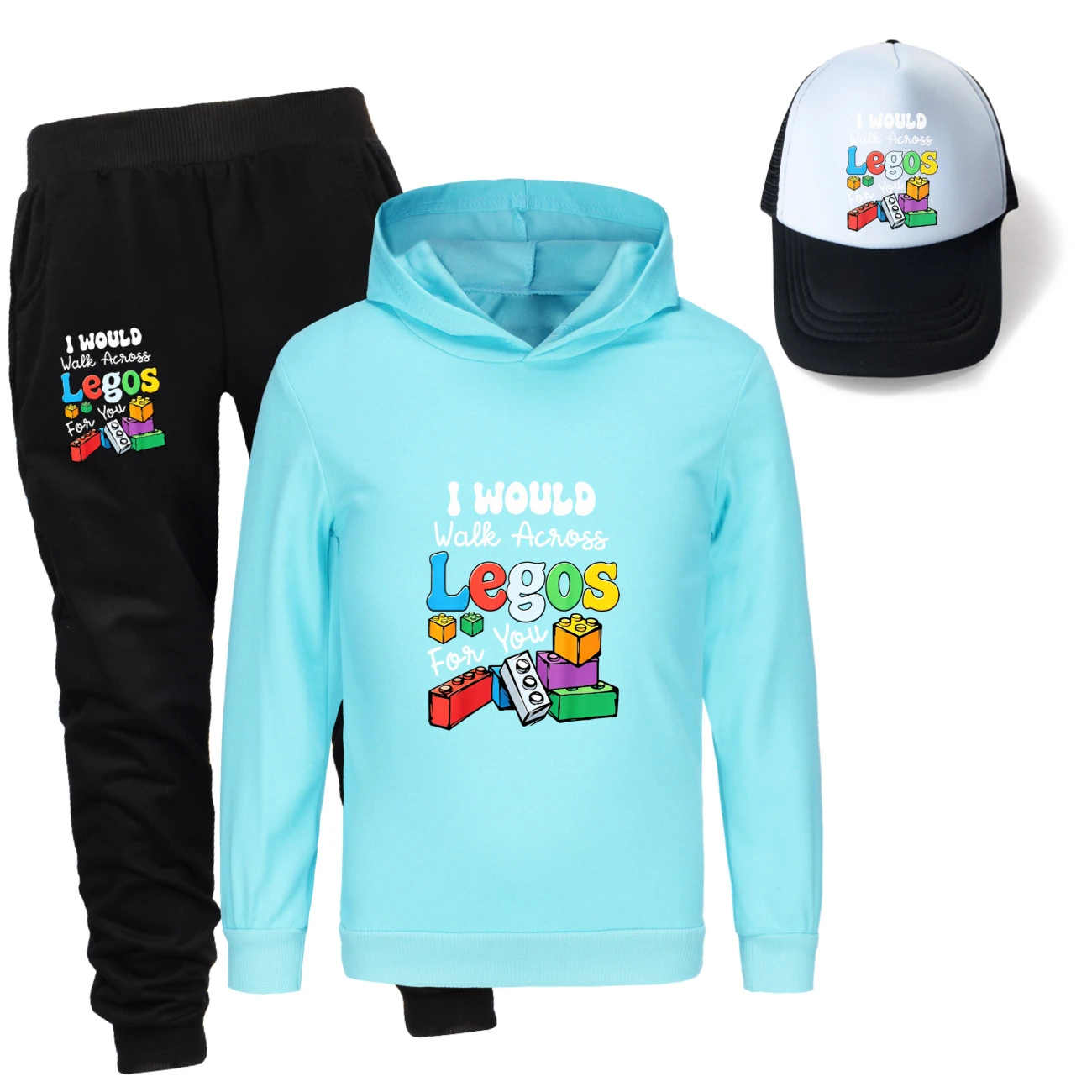 Three-Piece Hoodie, Jogger & Hat Set — 5817 Edition, Style 08 · Light Blue