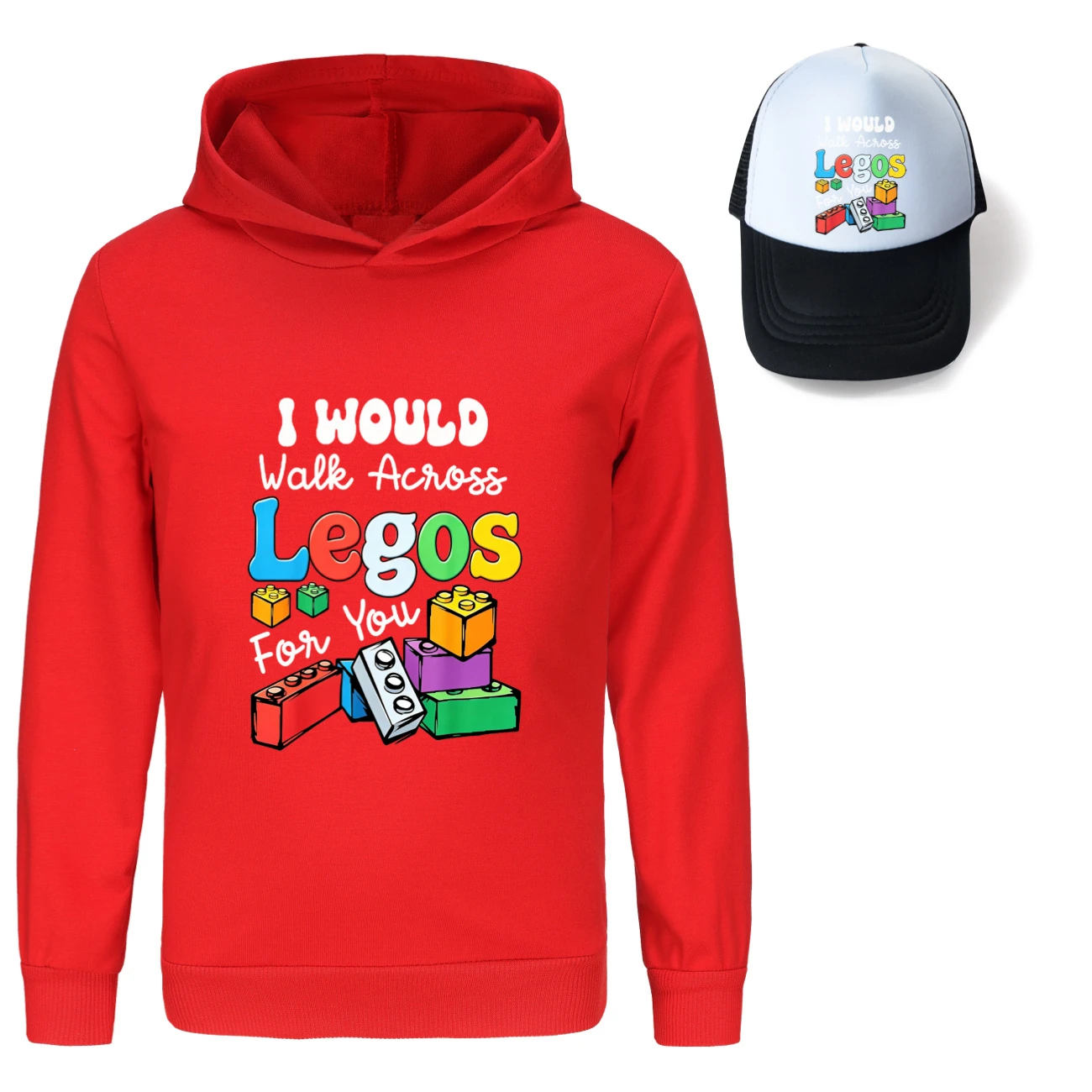 Graphic Hoodie & Sun Hat Set — 5817 Edition, Style 03 · Red