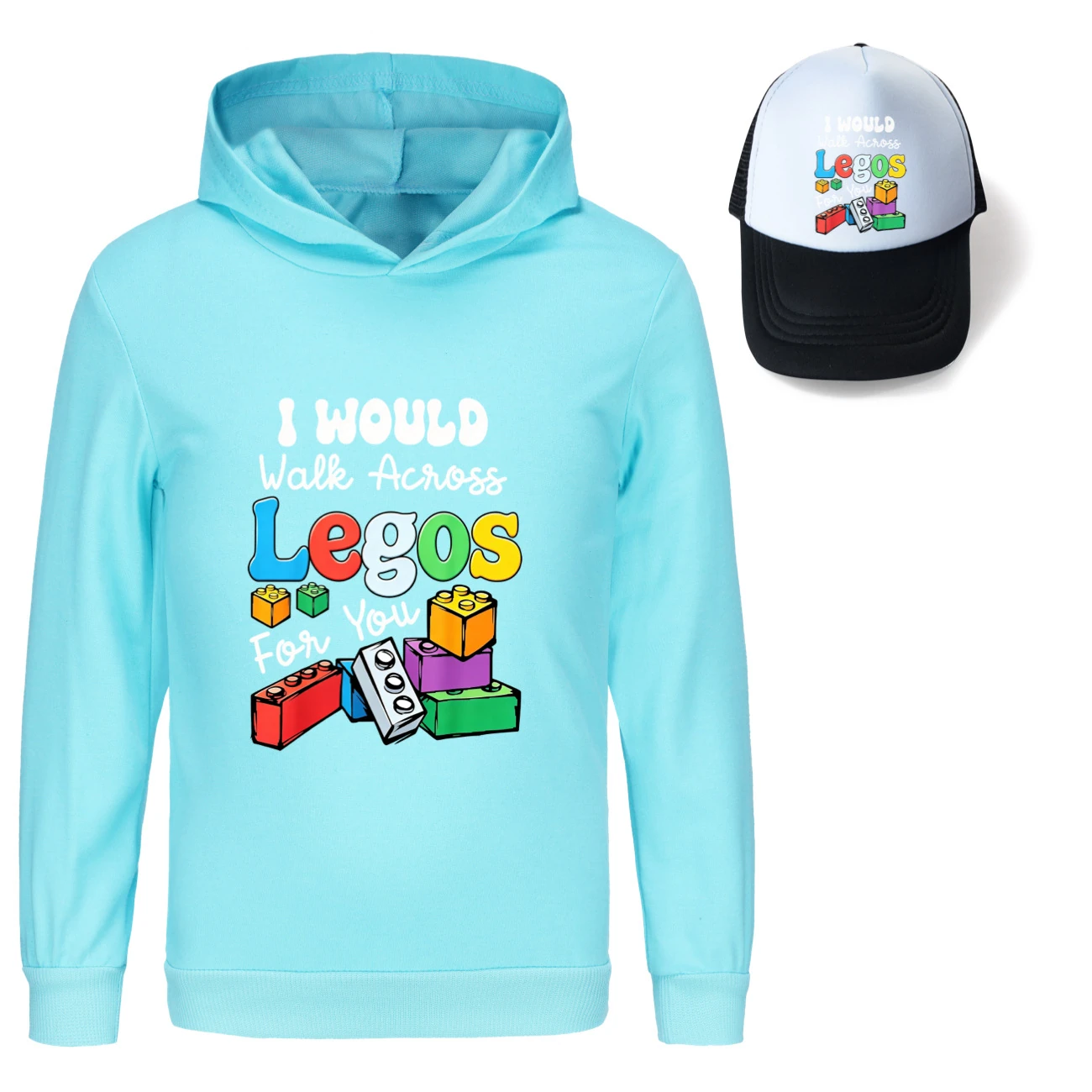 Graphic Hoodie & Sun Hat Set — 5817 Edition, Style 08 · Light Blue