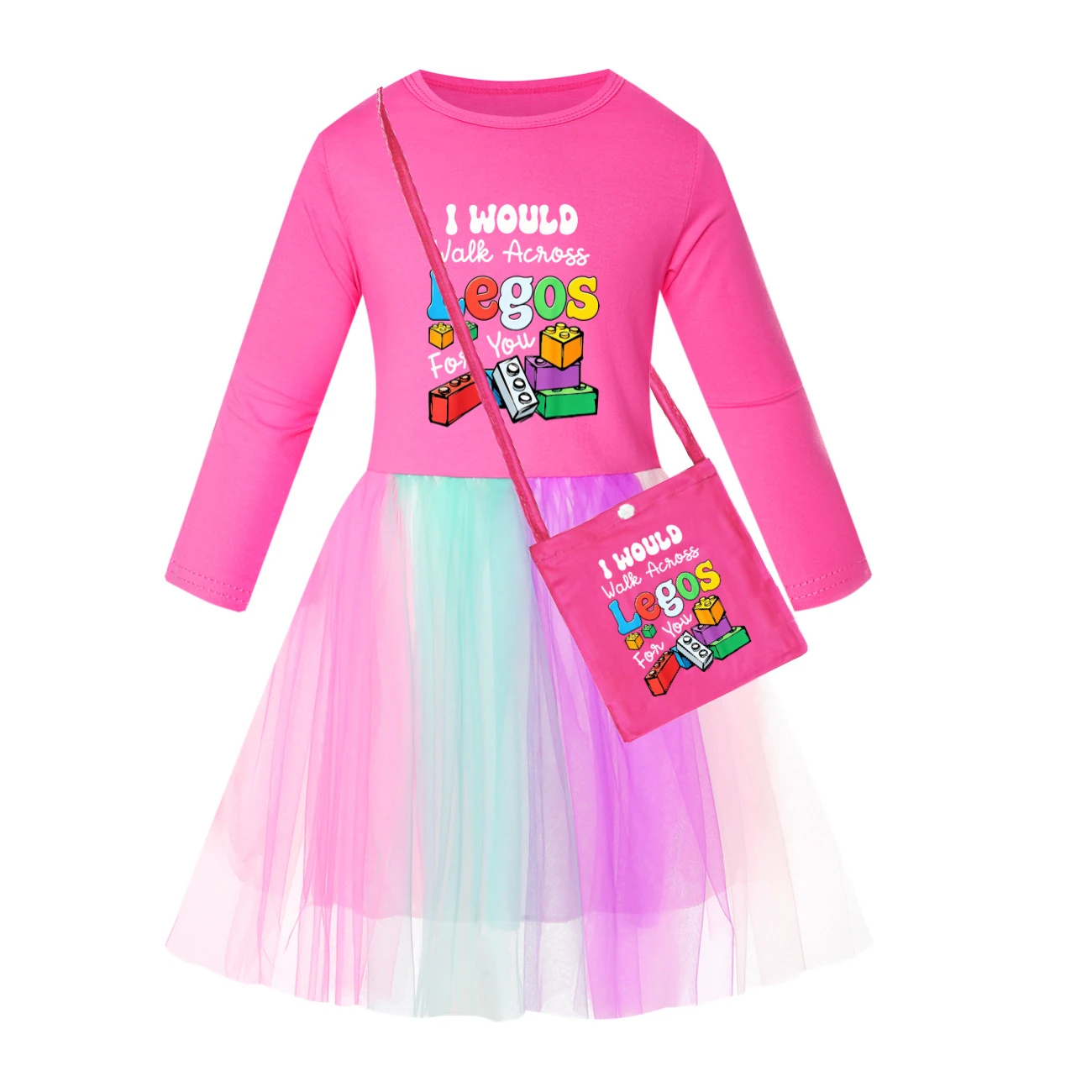 Rainbow Tulle Twirl Dress — 5817 Edition, Style 11 · Long Tulle · with Bag · Rose