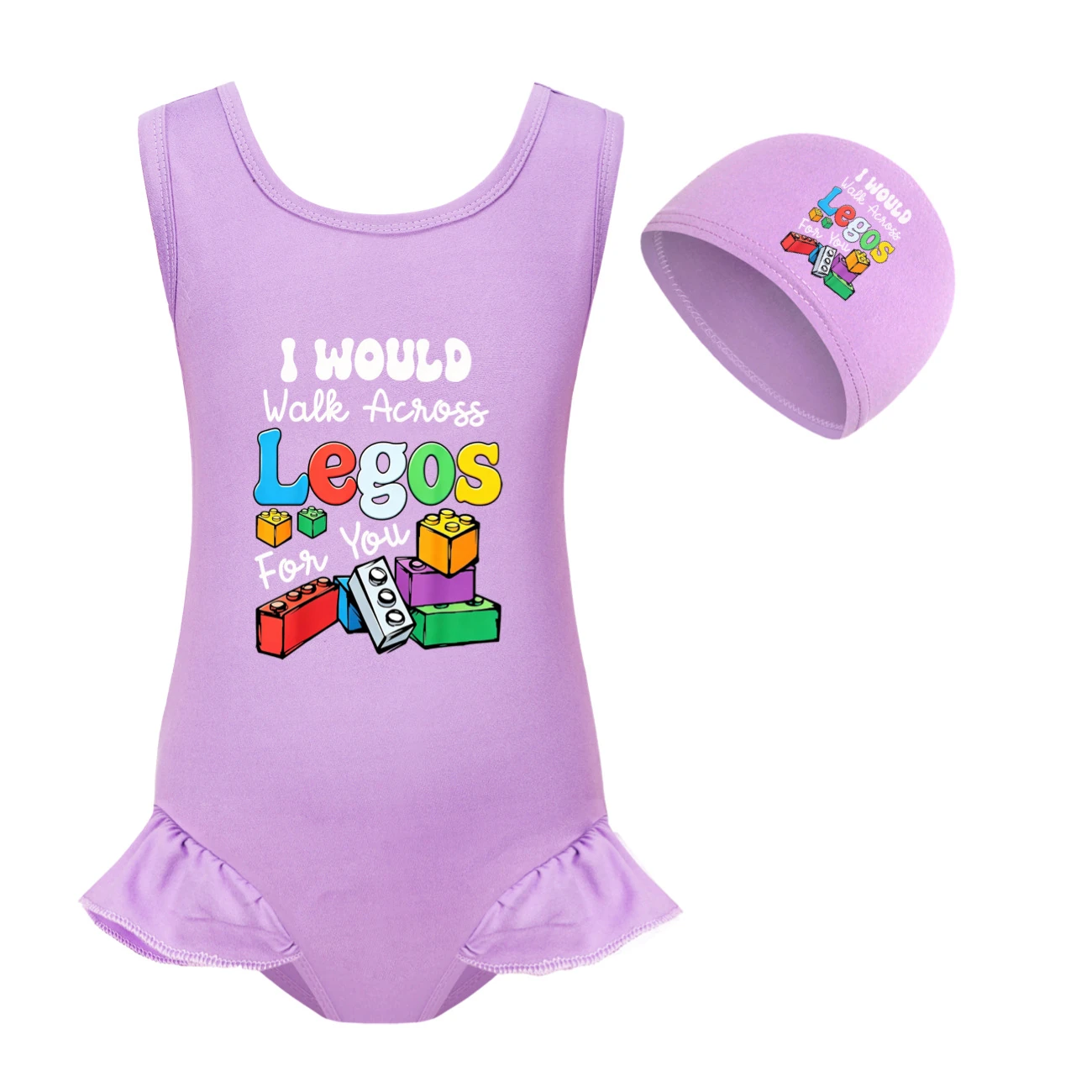Girls’ One-Piece Swimsuit & Cap Set — 5817 Edition, Style 03 · Set · Purple