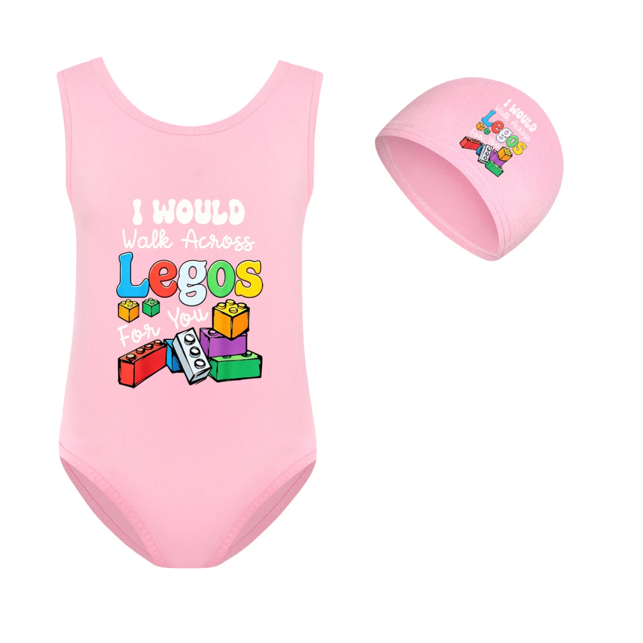 Girls’ One-Piece Swimsuit & Cap Set — 5817 Edition, Style 09 · Set · Pink