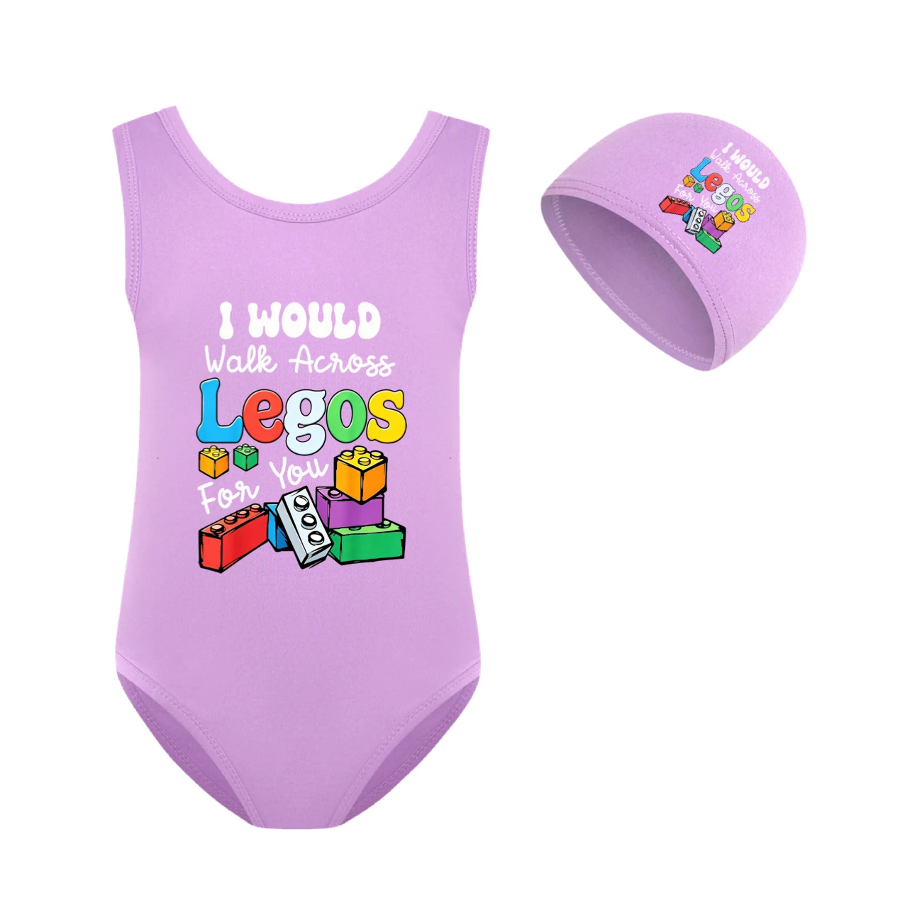 Girls’ One-Piece Swimsuit & Cap Set — 5817 Edition, Style 12 · Set · Purple