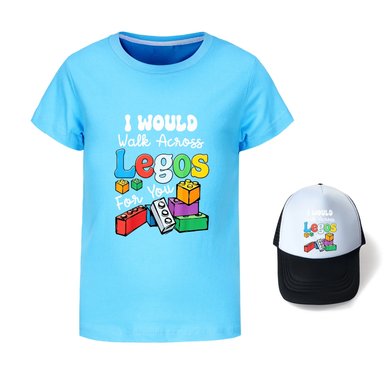 Graphic Tee & Sun Hat Set — 5817 Edition, Style 08 · Light Blue