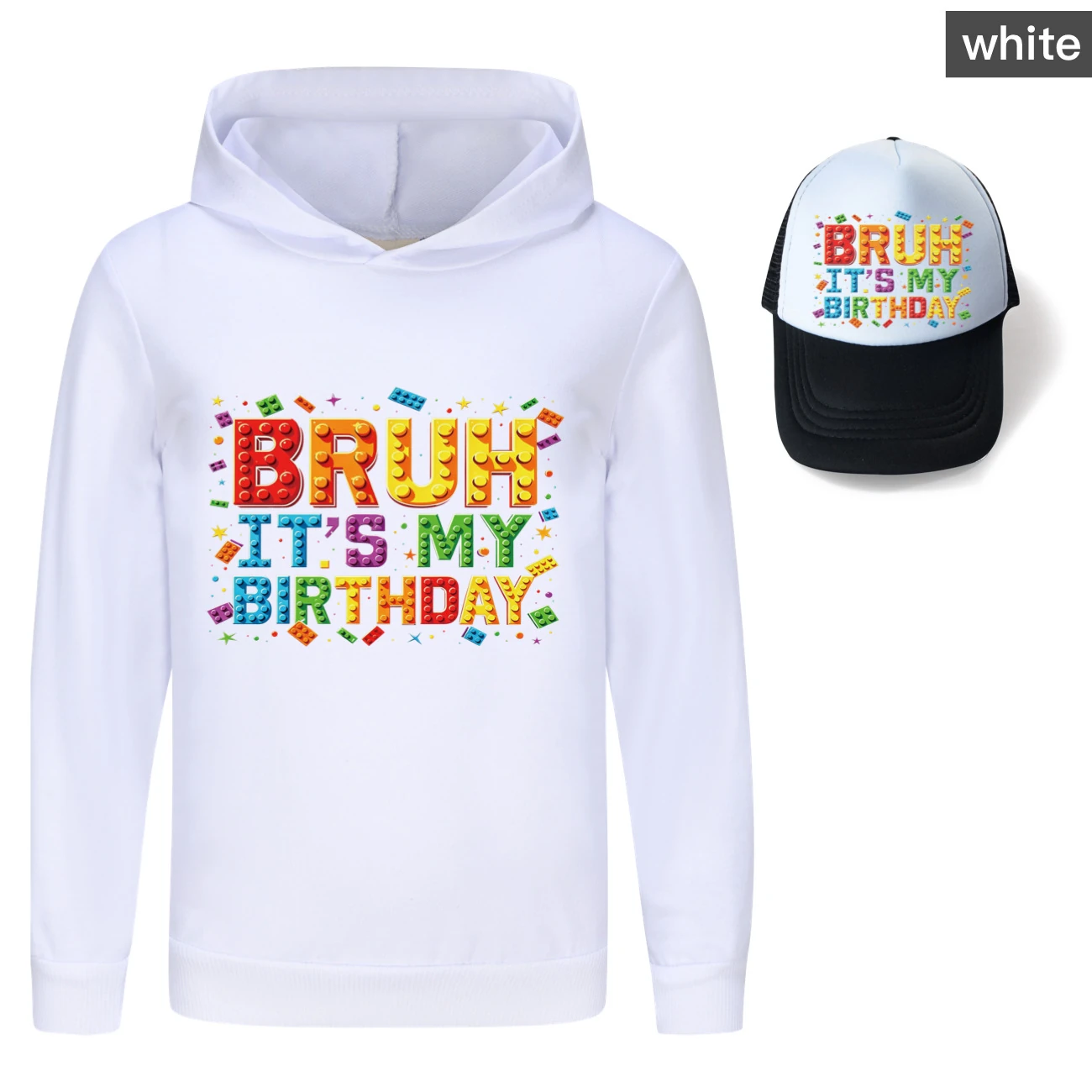 Graphic Hoodie & Sun Hat Set — 5818 Edition, Style 01 · White
