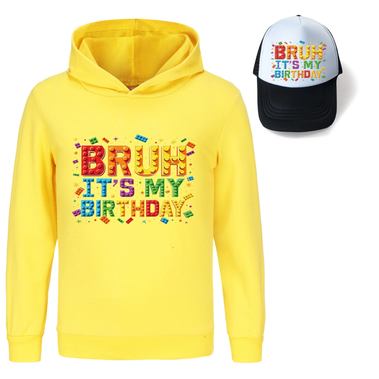 Graphic Hoodie & Sun Hat Set — 5818 Edition, Style 02 · Yellow
