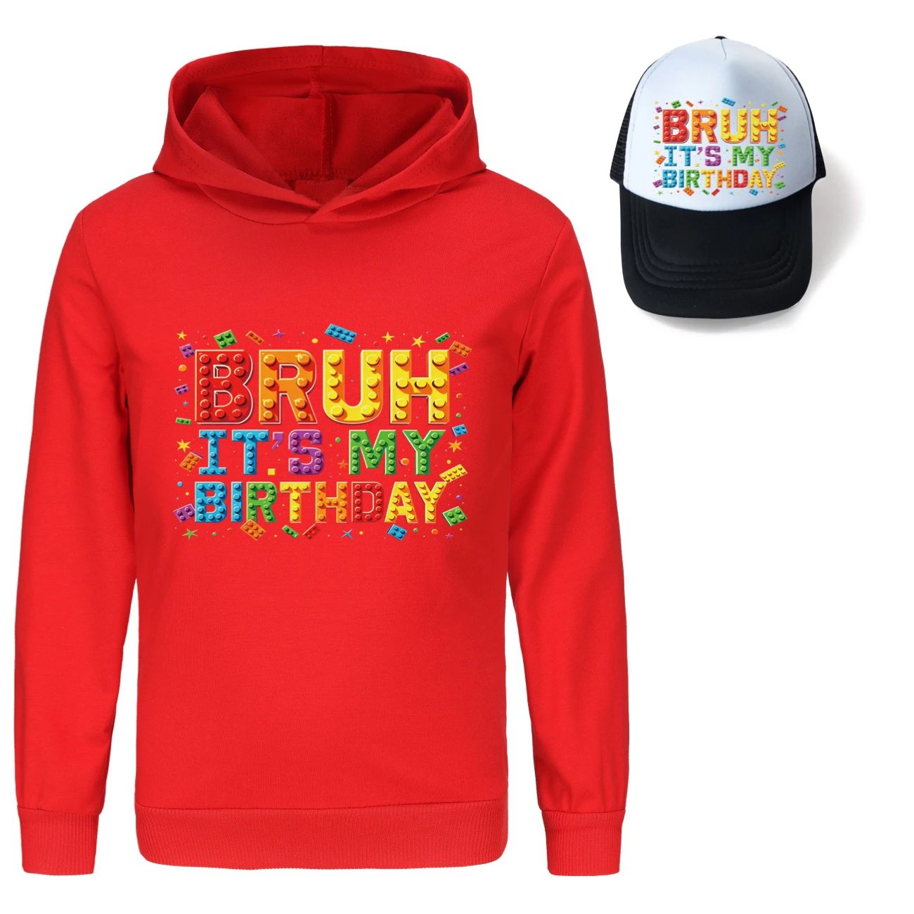 Graphic Hoodie & Sun Hat Set — 5818 Edition, Style 03 · Red